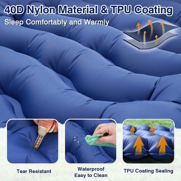 Built-in Camping Sleeping Pad Inflatable Sleeping Mat with Pillow Foot Pump Camp - Picture 4 of 11